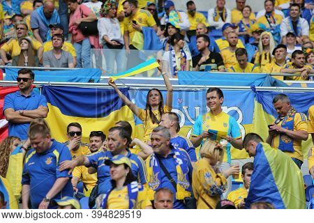 Lyon, France - June 16, 2016: Ukrainian Fans Show Their Support During The Uefa Euro 2016 Game Ukrai