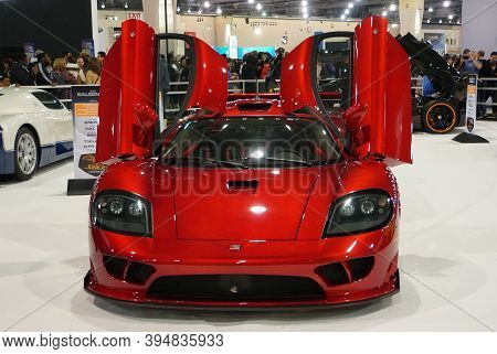 Philadelphia, Pennsylvania, U.s.a - February 10, 2019 - A Shiny Red Of Saleen S7 Supercar