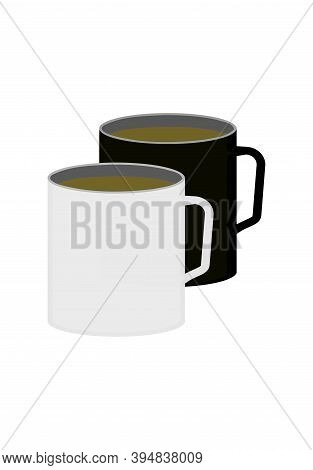 Design Of Black And White Color, Coffee Mugs Filled With Coffee