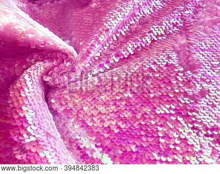 Bright Pink Sequins Background - Abstract Festive Backdrop For Holiday And Party Banner. Glamour Shi