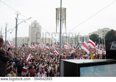 A Large Crowd Of People Gathered In The Square To Protest Against The Illegitimate President. August