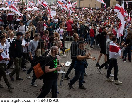 People Musicians Support Protists With Their Music. A Large Crowd Of People Gathered In The Square T