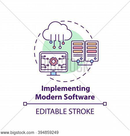 Implementing Modern Software Concept Icon. Business Consulting Task Idea Thin Line Illustration. Res