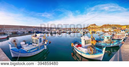Picturesque View Of Medieval Town Of Castelsardo. Cityscape Of Castelsardo Port.  Location: Castelsa