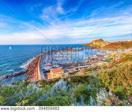Astonishing View Of Medieval Town Of Castelsardo. Cityscape Of Castelsardo Port.  Location: Castelsa