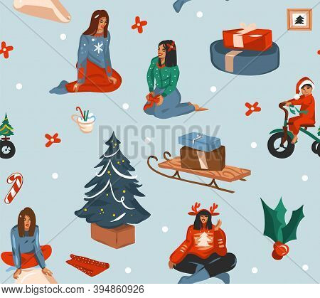 Hand Drawn Vector Abstract Fun Stock Flat Merry Christmas, And Happy New Year Time Cartoon Festive S
