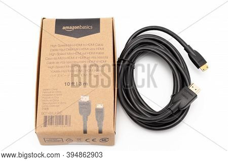 Fuji City, Shizuoka-ken, Japan - November 7, 2020: Amazon Basic Hdmi Cable 3.0m (type A Male To Mini