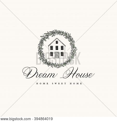 Home Decor With Wreath Floral Logo Design Template