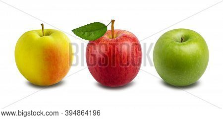 Fresh Yellow, Red And Green Apples Isolated On White Background With Clipping Path.