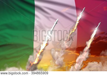 Italy Ballistic Warhead Launch - Modern Strategic Nuclear Rocket Weapons Concept On Sunset Backgroun