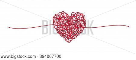 Tangled Grungy Red Heart Scribble Isolated On White Background