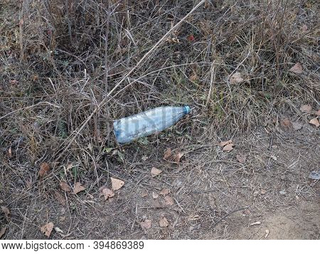 Plastic Bottle Discarded In The Forest, Environmental Pollution Concept, Plastic Revolution