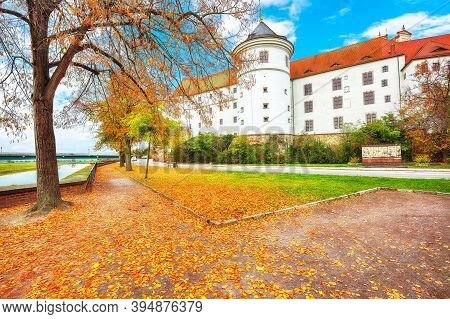 Picturesque Morning View Of Hartenfels Castle On Banks Of The Elbe. Location: Torgau, Northwestern S