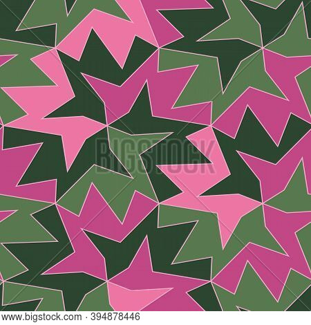 Pink And Green Tessellation Seamless Vector Pattern. Bright Abstract Surface Print Design For Fabric