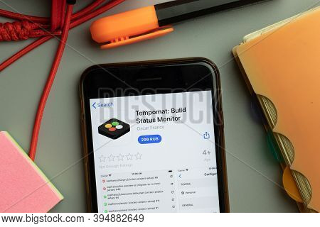 New York, United States - 7 November 2020: Tempomat Build Status Monitor App Store Logo On Phone Scr