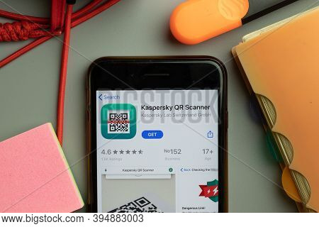 New York, United States - 7 November 2020: Kaspersky Qr Scanner App Store Logo On Phone Screen, Illu