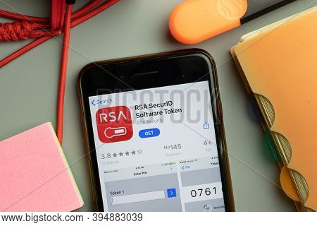 New York, United States - 7 November 2020: Rsa Securid Software Token App Store Logo On Phone Screen