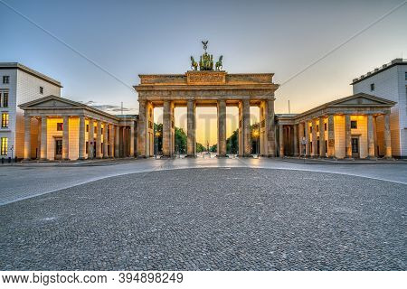 The Iconic Brandenburg Gate In Berlin After Sunset