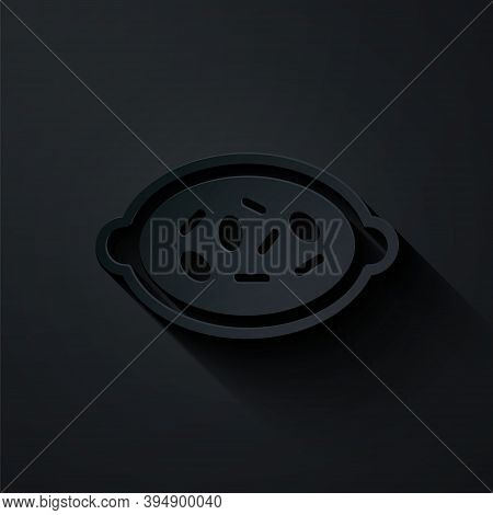 Paper Cut Kheer In A Bowl Icon Isolated On Black Background. Traditional Indian Food. Paper Art Styl