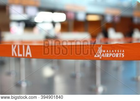 Sepang, Selangor, Malaysia - Mart 17, 2019: Orange Tape With Malaysia Airport Inscription Or Klia At