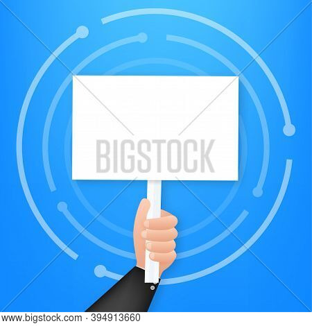Cartoon Poster With Hand Holding Placard For Banner Design. Banner, Billboard Design. Vector Stock I