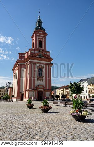 Hranice Na Morave, Czech Republic - July 5, 2016: Kostel Steti Sv. Jana Krtitele Church In The Cente
