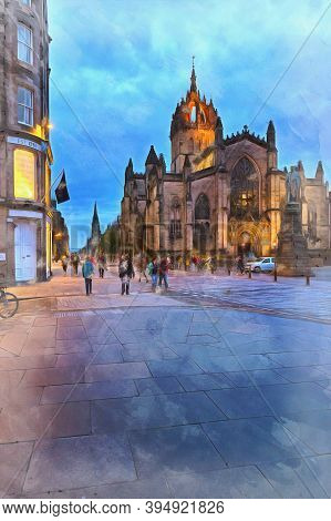 View On St. Giles Cathedral Colorful Painting Looks Like Picture