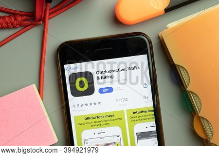 New York, United States - 7 November 2020: Outdooractive Walks Biking App Store Logo On Phone Screen