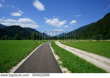 Beautiful Weather For A Bike Tour / Wonderful Bike Path In Rural European Landscape / Ybbstalradweg 