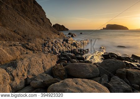 Sunrise In The Arnia Beach. Urros De Liencres. Cantabria. Spain.