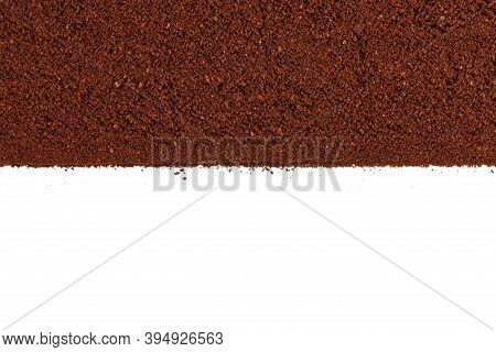 Coffee Grind Texture Background, Close-up. Ground Coffee Brown Background, Wood Grain Texture.