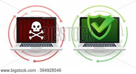 Cyber Attack. Data Phishing With Fishing Hook, Laptop, Internet Security. Data Protection. Vector St