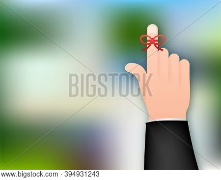 Don T Forget Reminder. Rope Bow On Finger Pointing. Vector Stock Illustration.
