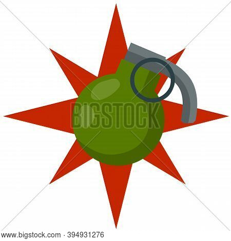 Grenade Explosion. Green Bomb. Weapons And Bombshell. Red Flash. Soldiers Equipment And Ammunition. 