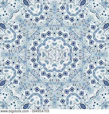 Creative Seamless Ornament Of Simple Geometry Shapes Composition. Graphic Apache Motif. Canvas Print