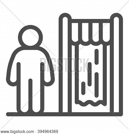 Water Park Changing Room Line Icon, Aquapark Concept, Person At Changing Cabin Sign On White Backgro