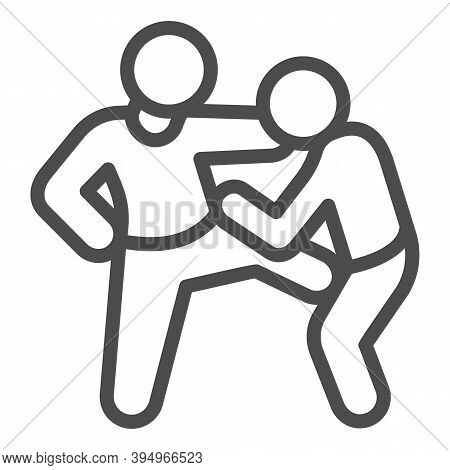 Man Defending Herself From Bandit Line Icon, Self Defense Concept, Boy Beats Man In Groin Sign On Wh
