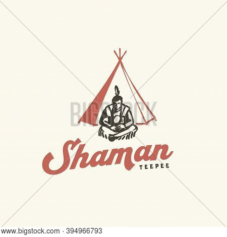 Experience Shaman Meditate In Front Of His Teepee Logo Concept Design