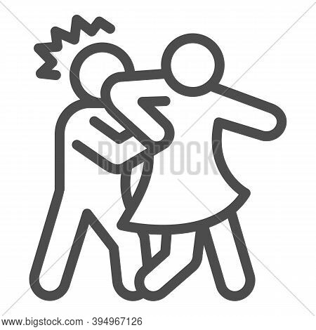 Woman Defending Herself From Bandit Line Icon, Self Defense Concept, Girl Beats Man In Head With Elb
