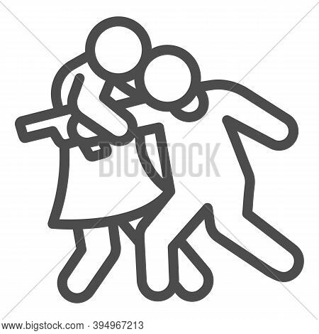Woman Defending Herself From Bandit Line Icon, Self Defense Concept, Man Attacked Sign On White Back