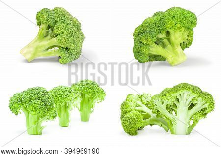 Group Of Fresh Green Broccoli Over A White Background