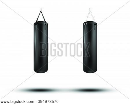Punching Bag Black On White Background Realistic Vector