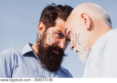 Man. Family Generation: Future Dream And People Concept. Male Multi Generation Portrait. Two Generat