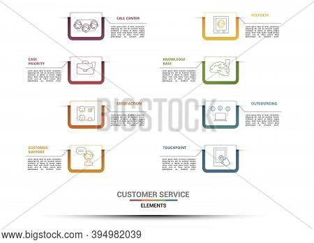Infographic Customer Service Template. Icons In Different Colors. Include Ivr, Solution, Touchpoint,