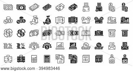 Money Finance Icon Set In Flat Style. Payment Vector Illustration On White Isolated Background. Curr