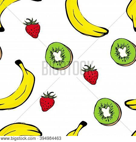 Fruits Seamless Vector Pattern On White Background