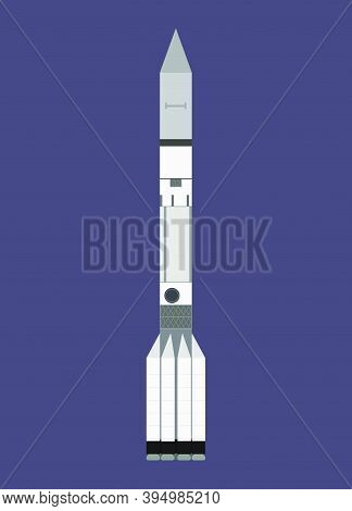 Space Cosmic Rocket, Spaceship, Spacecraft Astronautics And Space Technology. Vertical Astronaut Fli