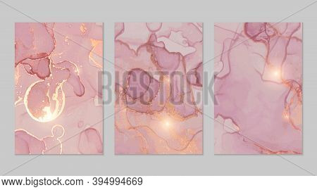 Pink, Purple, And Gold Marble Abstract Backgrounds Set