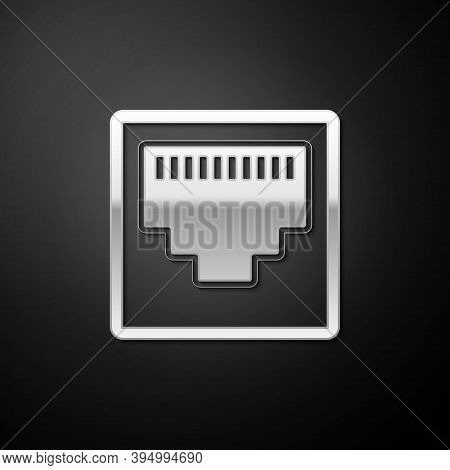Silver Network Port - Cable Socket Icon Isolated On Black Background. Lan Port Icon. Ethernet Simple