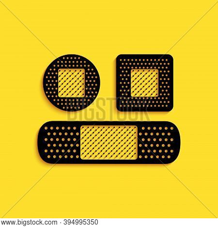 Black Set Bandage Plaster Icon Isolated On Yellow Background. Medical Plaster, Adhesive Bandage, Fle